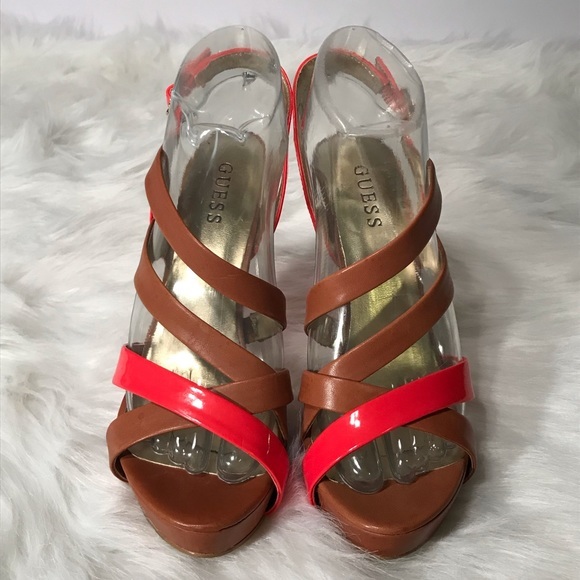 Guess Summer Love Heels Brown and Coral Heels - Picture 2 of 13